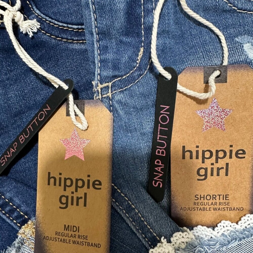 Hippie Girl Size 4 Snap Button Stretch Adjustable Waist Jean Shorts 2-Pairs ~NWT - Picture 6 of 7